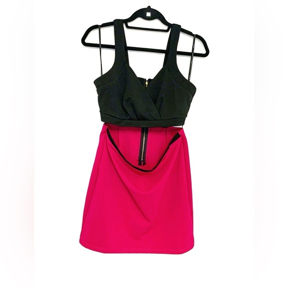 Black & Pink Cutout Mini Party Club Dress Forever 21 Size Large Colorblock - Picture 10 of 15